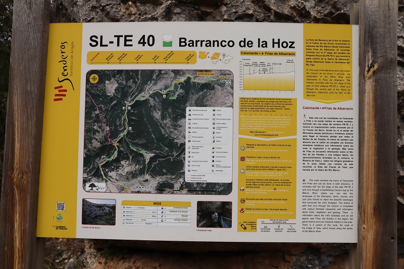 Turisticka mapa Barranco de la Hoz Spanielsko
